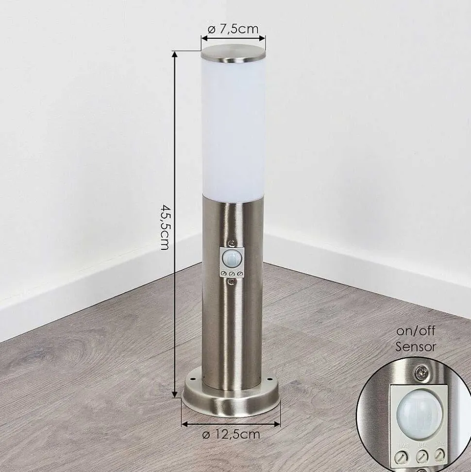 Borne Lumineuse Caserta Nickel Mat, Blanc, 1 Lumiere, Detecteur De Mouvement