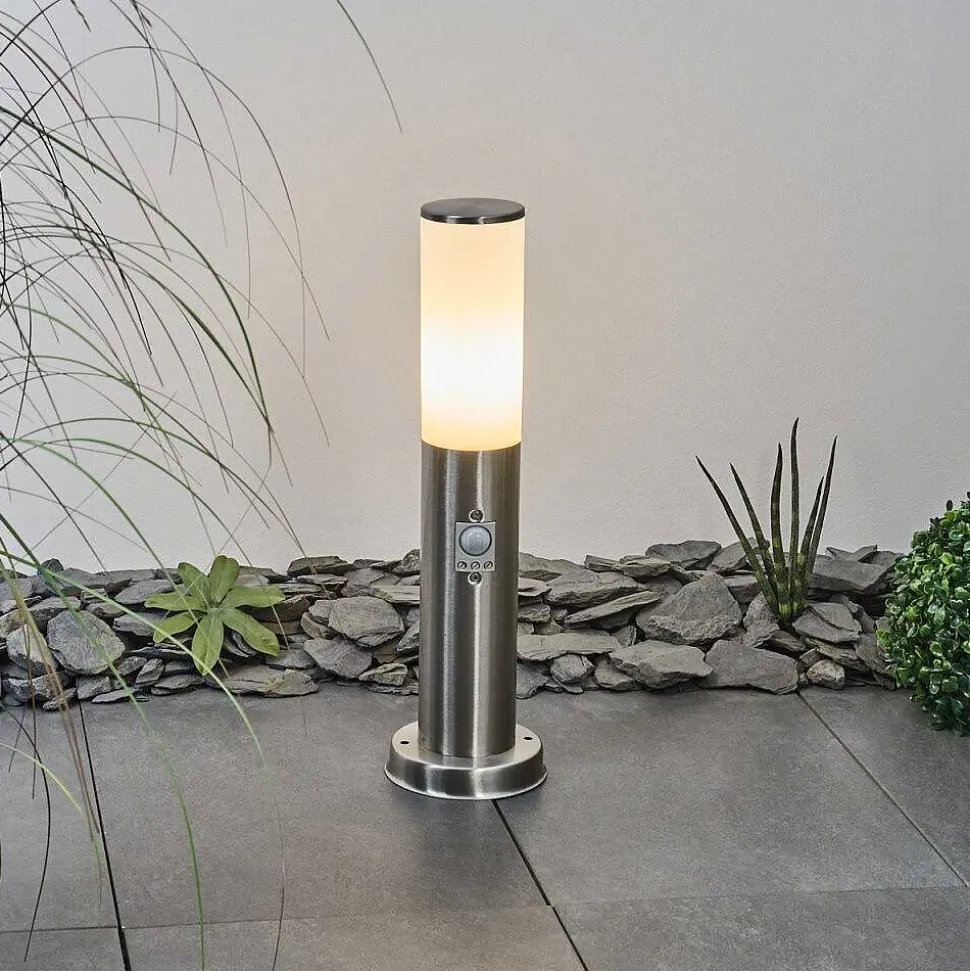 Borne Lumineuse Caserta Nickel Mat, Blanc, 1 Lumiere, Detecteur De Mouvement