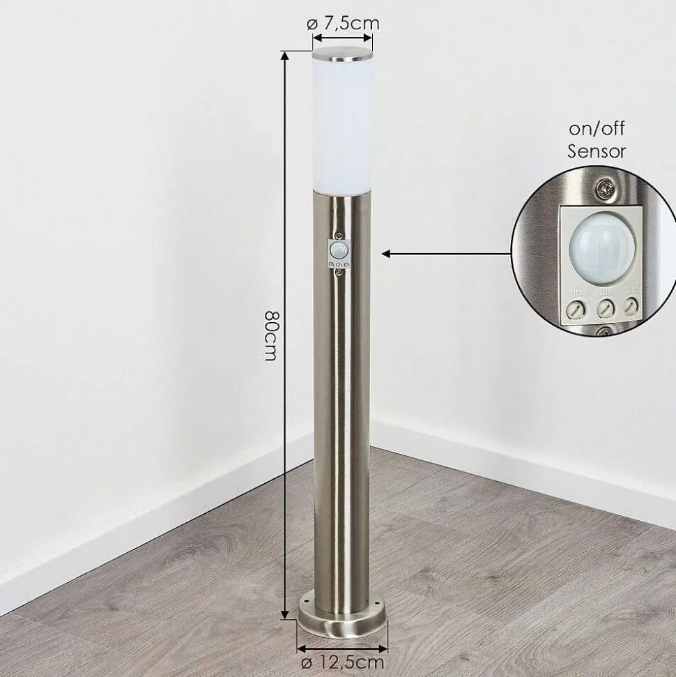 Borne Lumineuse Caserta Nickel Mat, Blanc, 1 Lumiere, Detecteur De Mouvement