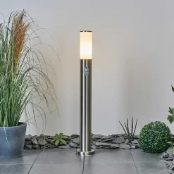 Borne Lumineuse Caserta Nickel Mat, Blanc, 1 Lumiere, Detecteur De Mouvement