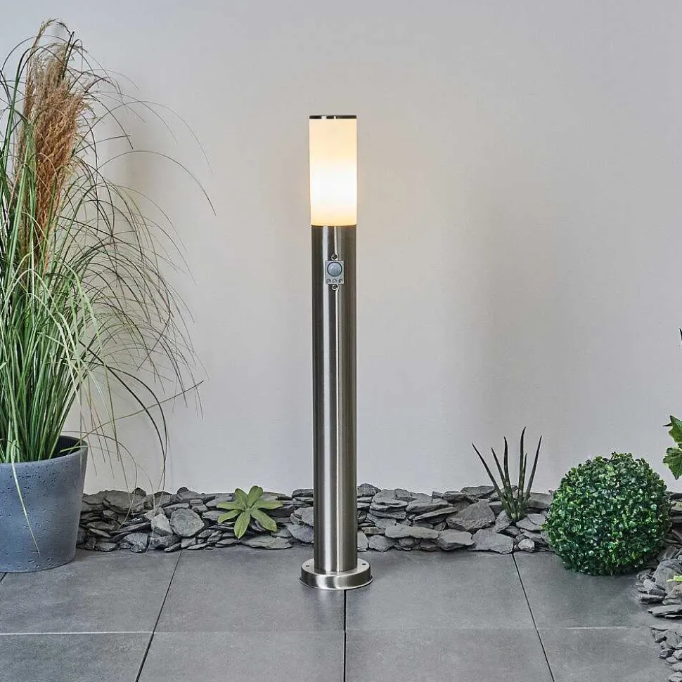 Borne Lumineuse Caserta Nickel Mat, Blanc, 1 Lumiere, Detecteur De Mouvement