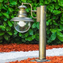 Borne Lumineuse Fox Vieux Laiton, Noir Dore, 1 Lumiere