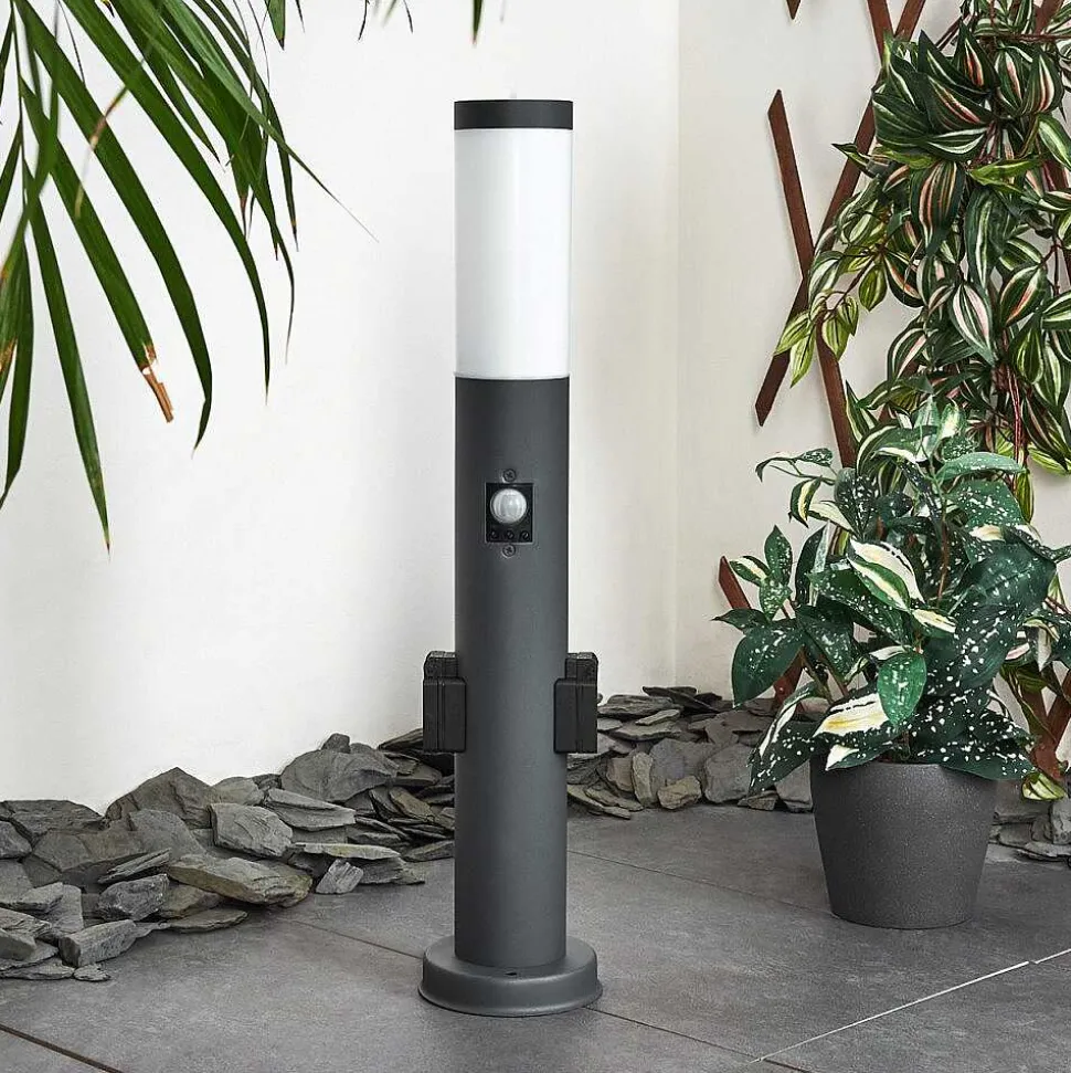 Borne Lumineuse Gaborone Anthracite, 1 Lumiere, Detecteur De Mouvement