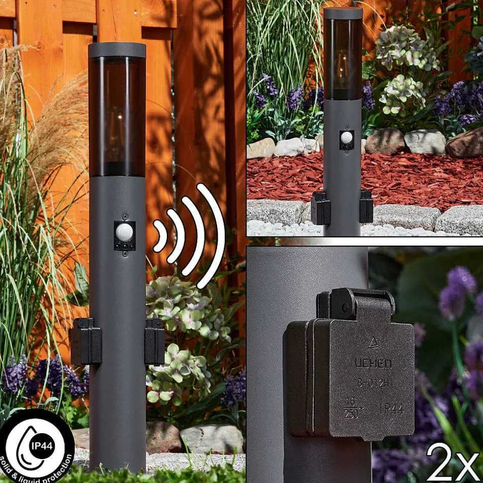 Borne Lumineuse Gaborone Anthracite, 1 Lumiere, Detecteur De Mouvement