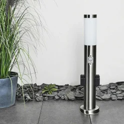 Borne Lumineuse Gaborone Led Nickel Mat, 1 Lumiere, Detecteur De Mouvement