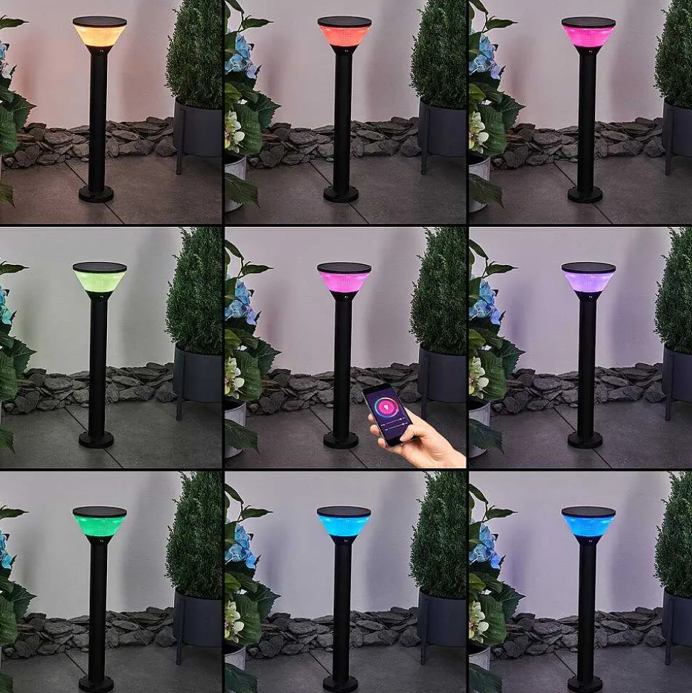 Borne Lumineuse Joennierni Led Noir, 1 Lumiere, Detecteur De Mouvement, Changeur De Couleurs