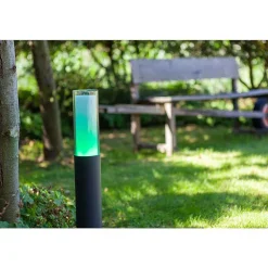 Borne Lumineuse Lutec Dropa Led Anthracite, 1 Lumiere, Changeur De Couleurs