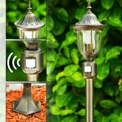 Borne Lumineuse Ribadeo Noir Dore, 1 Lumiere, Detecteur De Mouvement