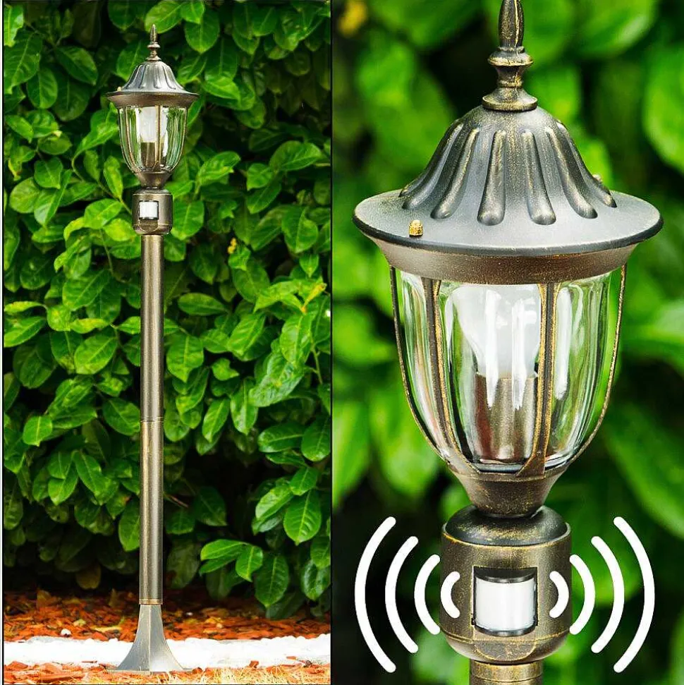 Borne Lumineuse Ribadeo Noir Dore, 1 Lumiere, Detecteur De Mouvement