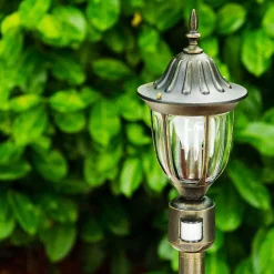 Borne Lumineuse Ribadeo Noir Dore, 1 Lumiere, Detecteur De Mouvement