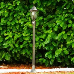 Borne Lumineuse Ribadeo Noir Dore, 1 Lumiere, Detecteur De Mouvement