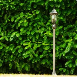 Borne Lumineuse Ribadeo Noir Dore, 1 Lumiere, Detecteur De Mouvement