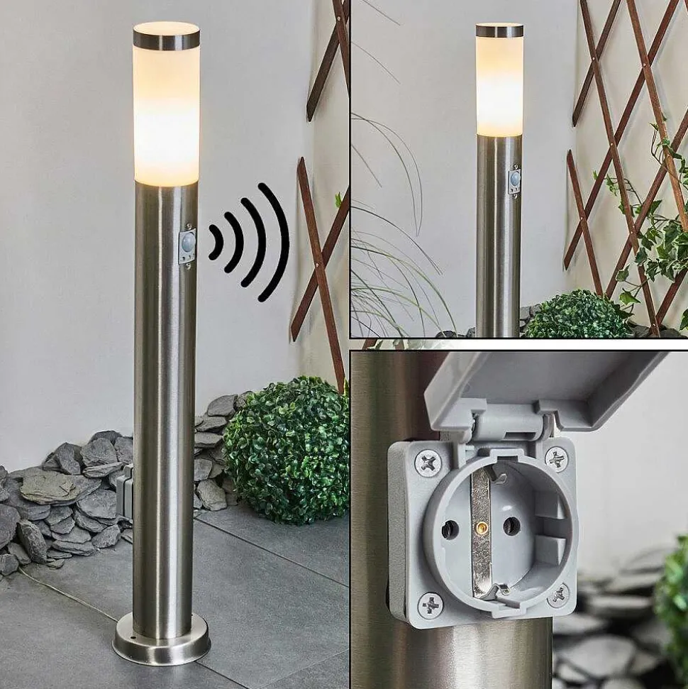 Borne Lumineuse Sessa Nickel Mat, 1 Lumiere, Detecteur De Mouvement