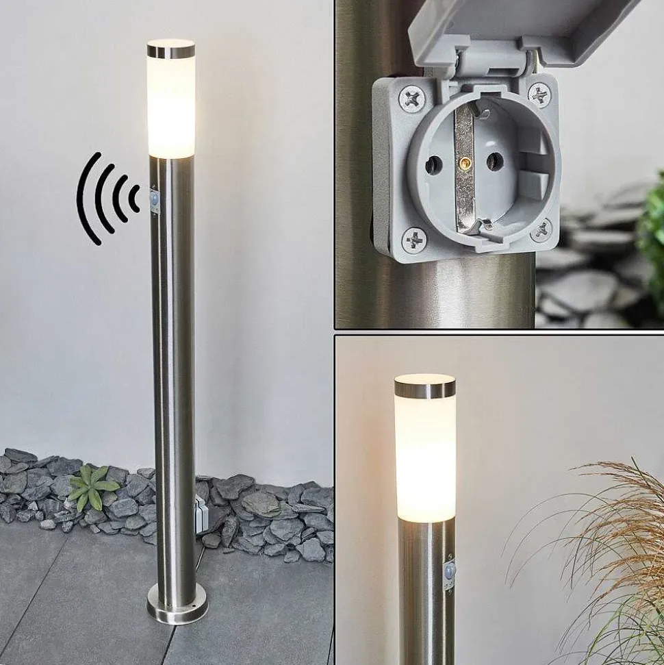 Borne Lumineuse Sessa Nickel Mat, 1 Lumiere, Detecteur De Mouvement