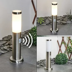 Borne Lumineuse Sessa Nickel Mat, 1 Lumiere, Detecteur De Mouvement