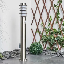 Borne Lumineuse Tunes Nickel Mat, 1 Lumiere, Detecteur De Mouvement