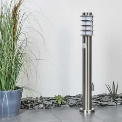 Borne Lumineuse Tunes Nickel Mat, 1 Lumiere, Detecteur De Mouvement