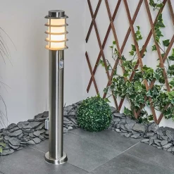 Borne Lumineuse Tunes Nickel Mat, 1 Lumiere, Detecteur De Mouvement