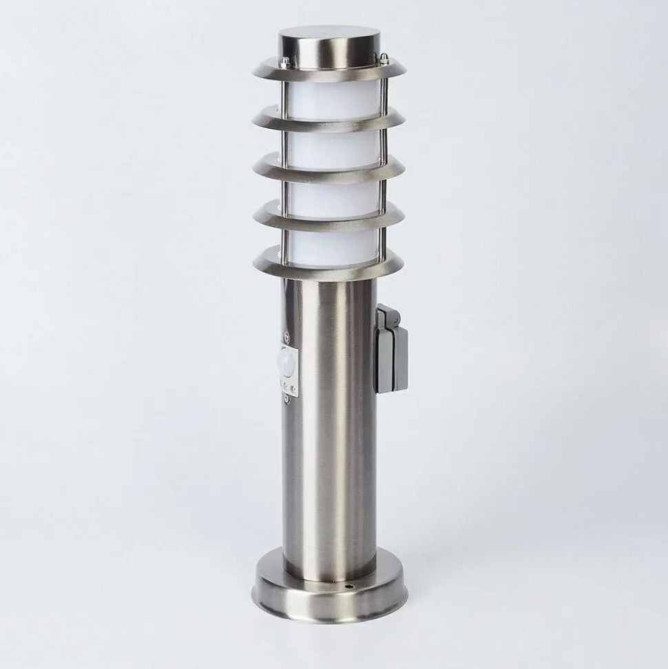 Borne Lumineuse Tunes Nickel Mat, 1 Lumiere, Detecteur De Mouvement