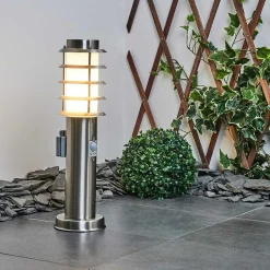 Borne Lumineuse Tunes Nickel Mat, 1 Lumiere, Detecteur De Mouvement