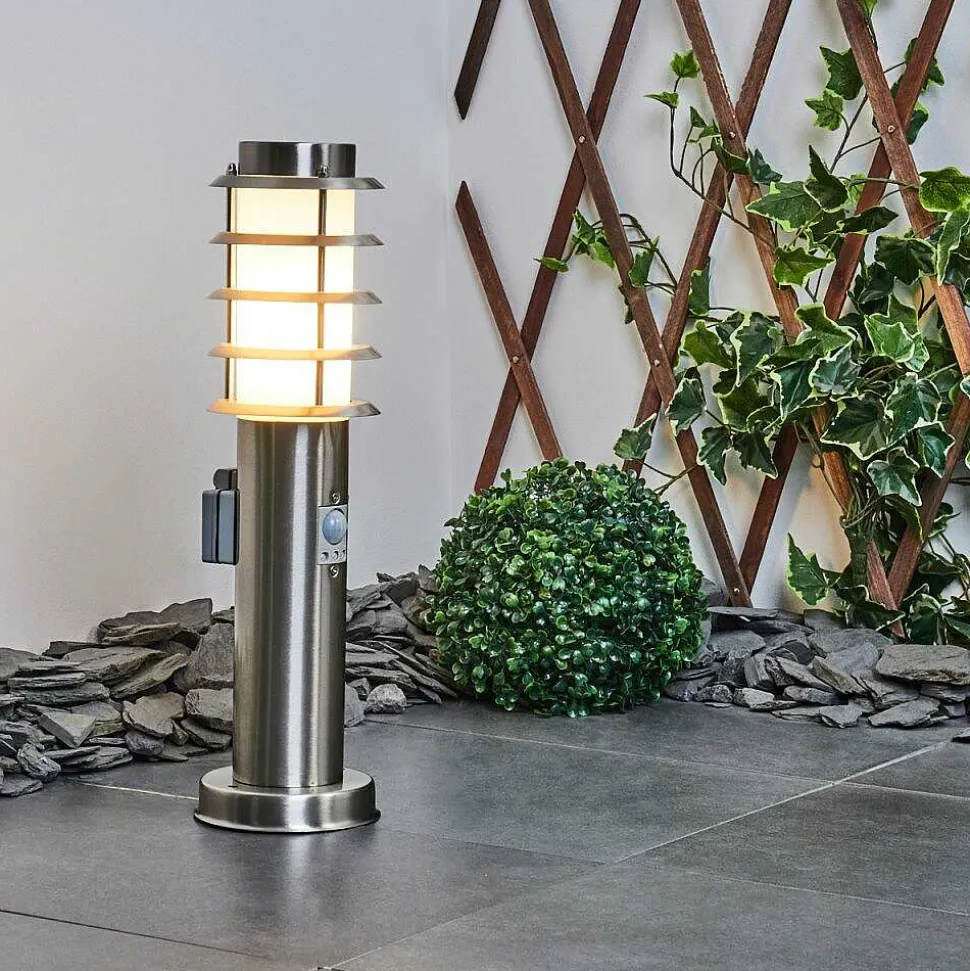 Borne Lumineuse Tunes Nickel Mat, 1 Lumiere, Detecteur De Mouvement