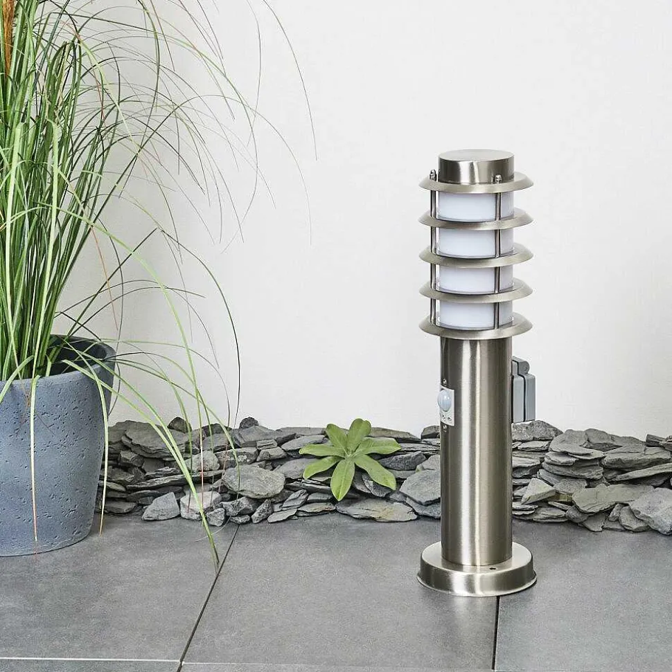 Borne Lumineuse Tunes Nickel Mat, 1 Lumiere, Detecteur De Mouvement