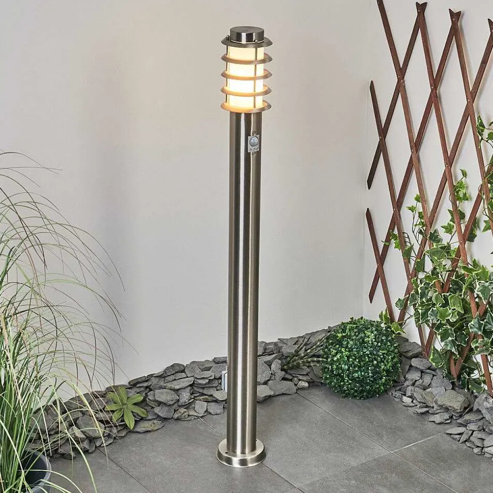 Borne Lumineuse Tunes Nickel Mat, 1 Lumiere, Detecteur De Mouvement