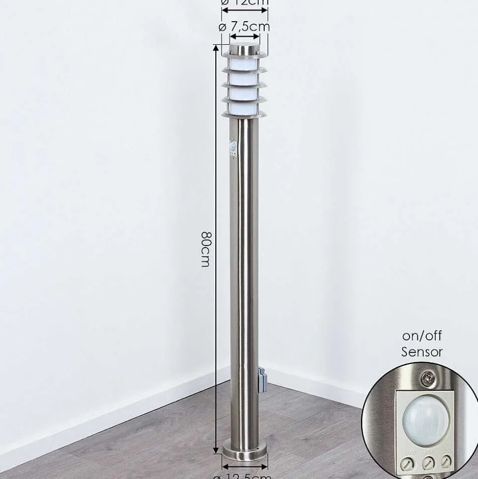 Borne Lumineuse Tunes Nickel Mat, 1 Lumiere, Detecteur De Mouvement