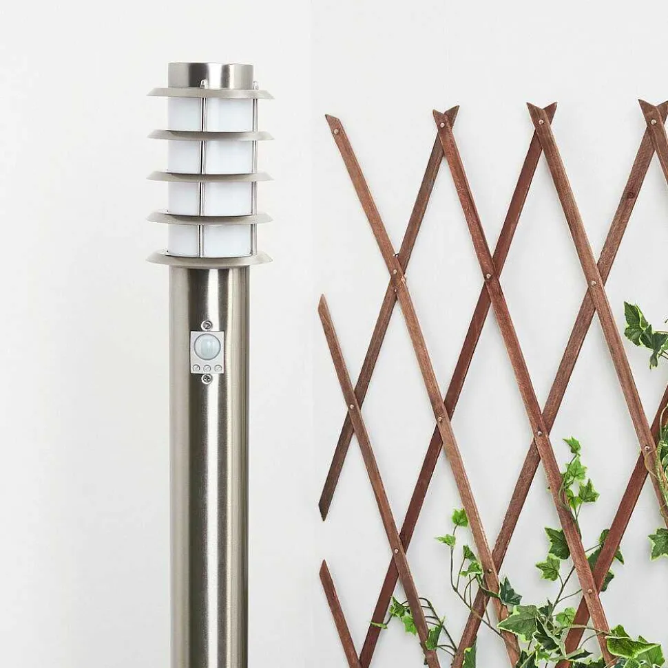 Borne Lumineuse Tunes Nickel Mat, 1 Lumiere, Detecteur De Mouvement