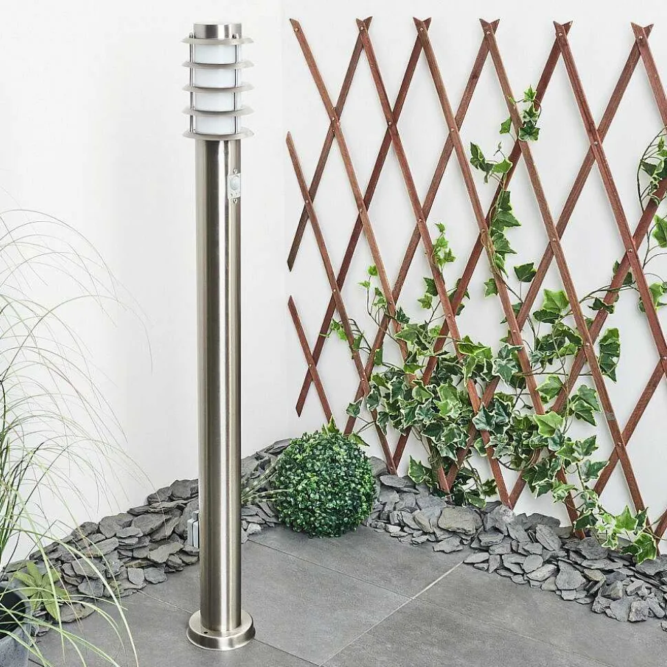 Borne Lumineuse Tunes Nickel Mat, 1 Lumiere, Detecteur De Mouvement