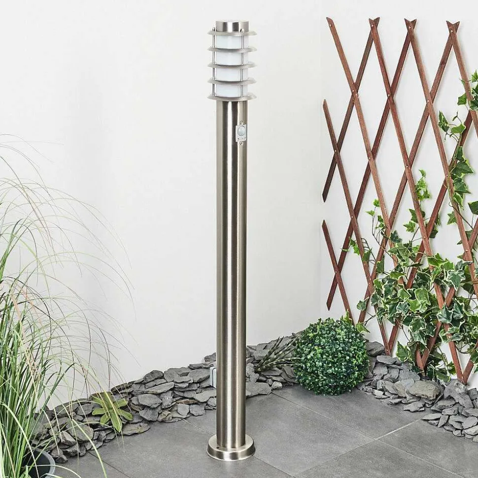 Borne Lumineuse Tunes Nickel Mat, 1 Lumiere, Detecteur De Mouvement