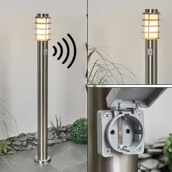 Borne Lumineuse Tunes Nickel Mat, 1 Lumiere, Detecteur De Mouvement