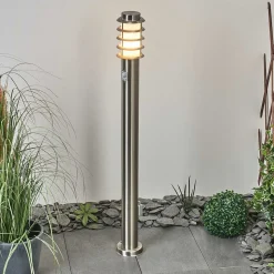 Borne Lumineuse Tunes Nickel Mat, 1 Lumiere, Detecteur De Mouvement