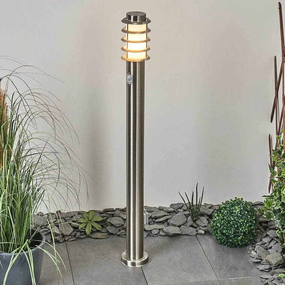 Borne Lumineuse Tunes Nickel Mat, 1 Lumiere, Detecteur De Mouvement