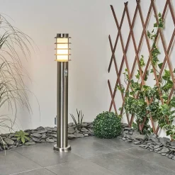 Borne Lumineuse Tunes Nickel Mat, 1 Lumiere, Detecteur De Mouvement