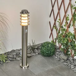 Borne Lumineuse Tunes Nickel Mat, 1 Lumiere, Detecteur De Mouvement