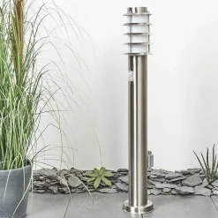 Borne Lumineuse Tunes Nickel Mat, 1 Lumiere, Detecteur De Mouvement