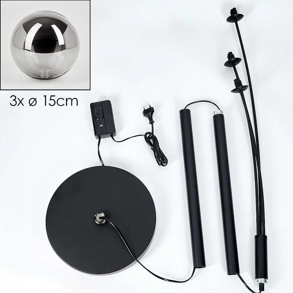 Lampadaire - Verre 15 Cm Bernado Fume, 3 Lumieres