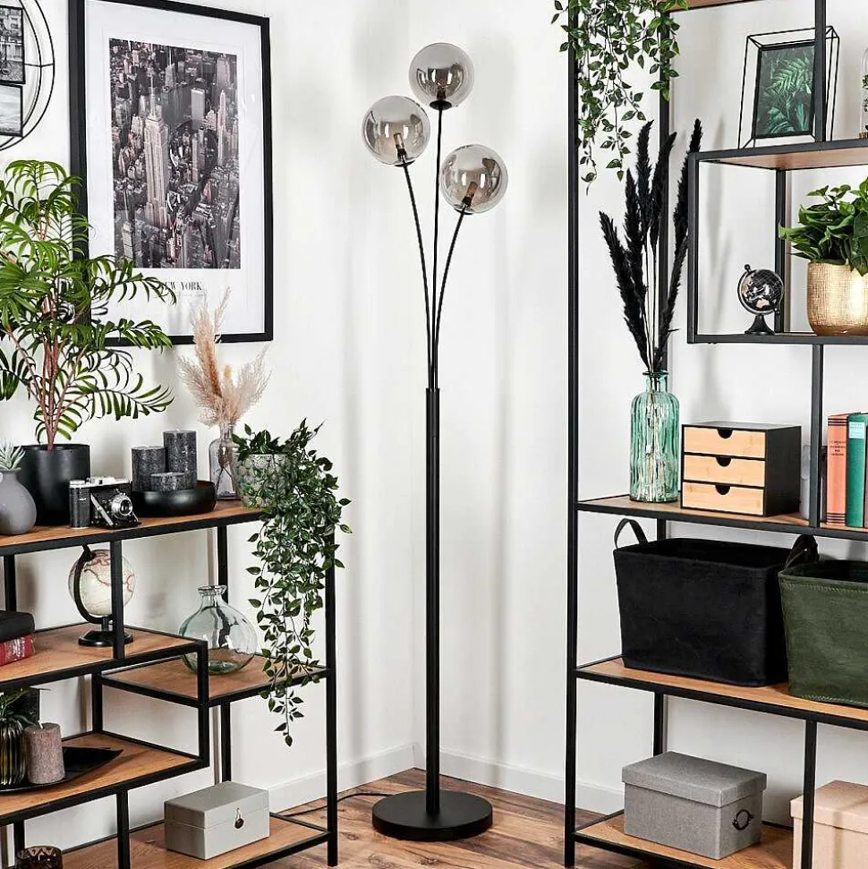 Lampadaire - Verre 15 Cm Bernado Fume, 3 Lumieres