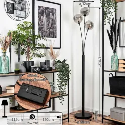 Lampadaire - Verre 15 Cm Bernado Fume, 3 Lumieres