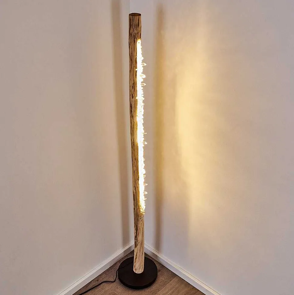 Lampadaire Bansberia Led Bois Clair, Noir, 1 Lumiere