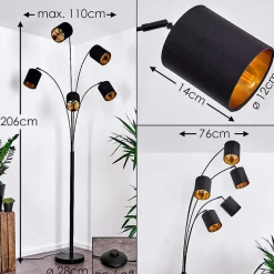 Lampadaire Bhutan Noir, 5 Lumieres