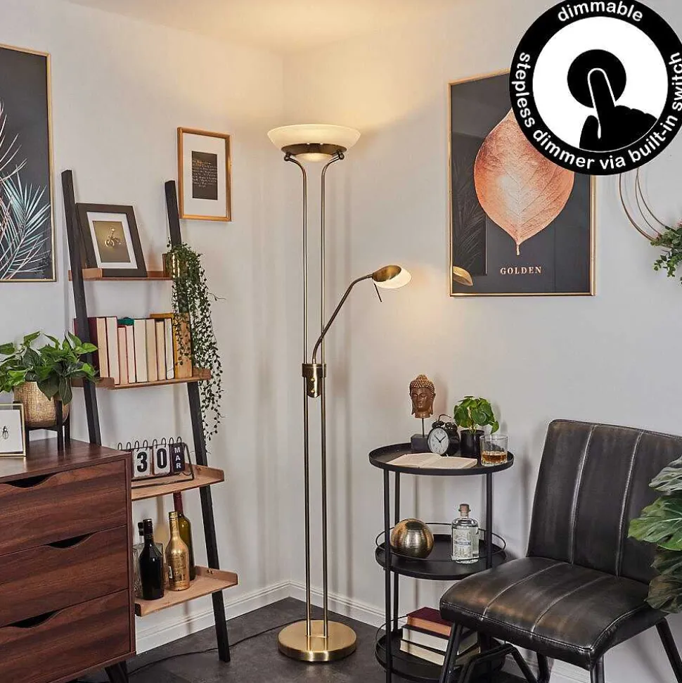 Lampadaire Biot Led Laiton, 2 Lumieres