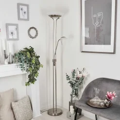 Lampadaire Biot Led Nickel Mat, 2 Lumieres