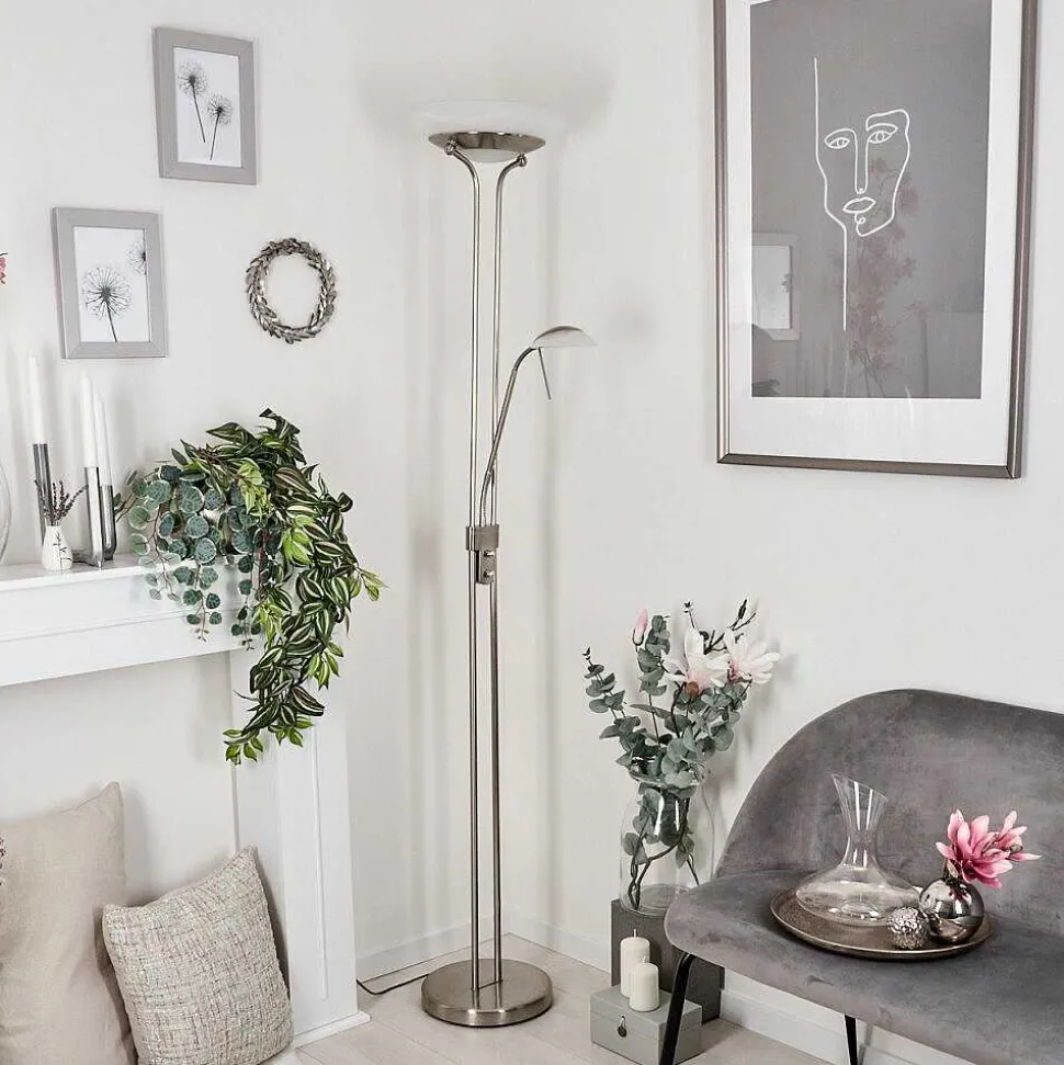 Lampadaire Biot Led Nickel Mat, 2 Lumieres