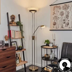 Lampadaire Biot Led Vieux Laiton, 2 Lumieres