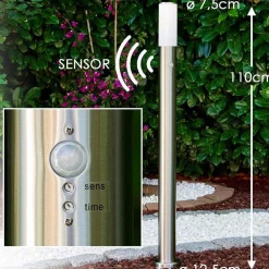 Lampadaire Caserta Acier Inoxydable, 1 Lumiere, Detecteur De Mouvement