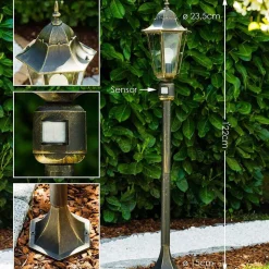 Lampadaire Exterieur Bristol Or, Laiton, 1 Lumiere, Detecteur De Mouvement