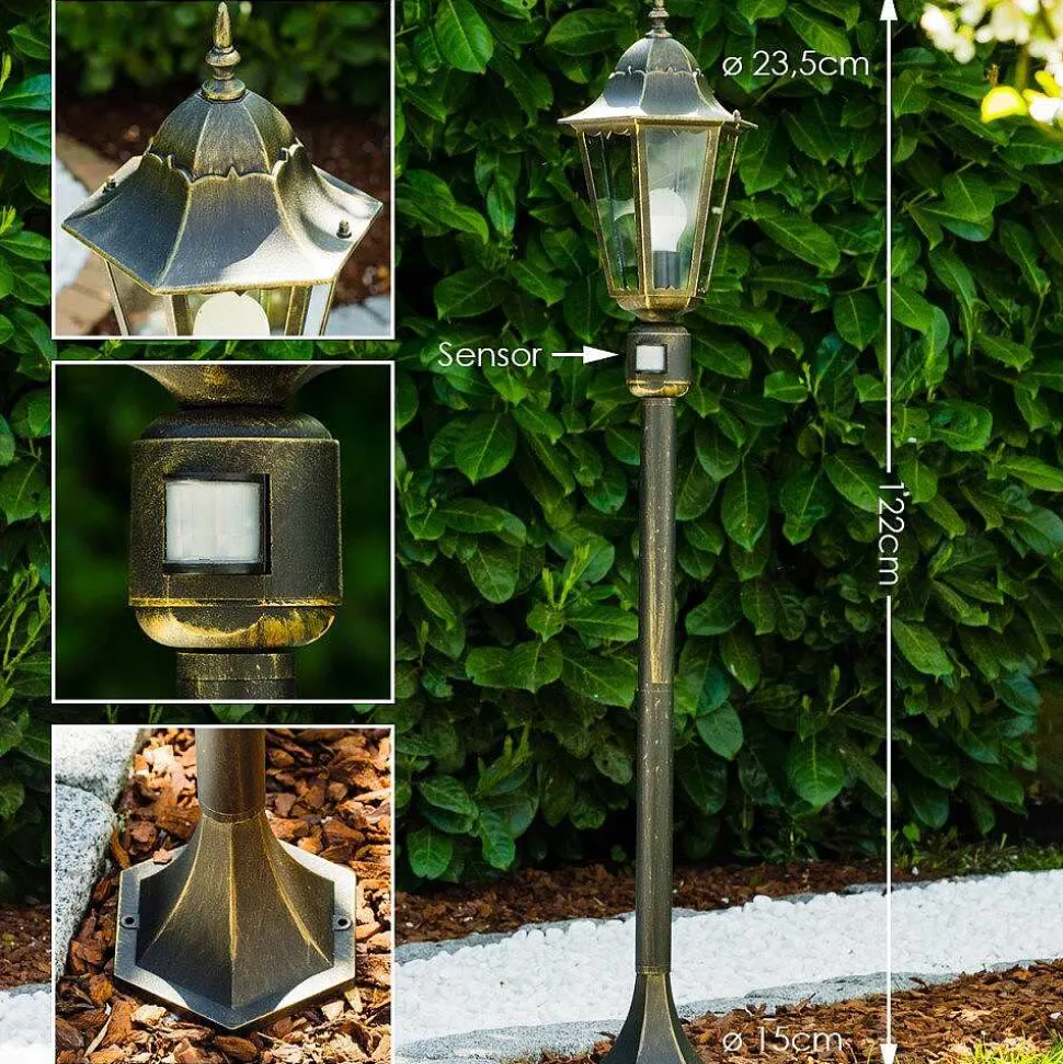 Lampadaire Exterieur Bristol Or, Laiton, 1 Lumiere, Detecteur De Mouvement