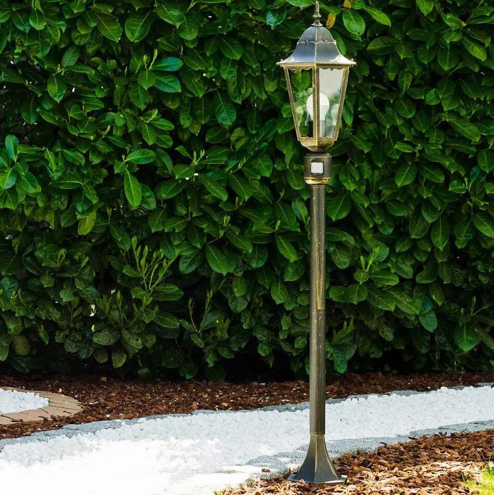 Lampadaire Exterieur Bristol Or, Laiton, 1 Lumiere, Detecteur De Mouvement